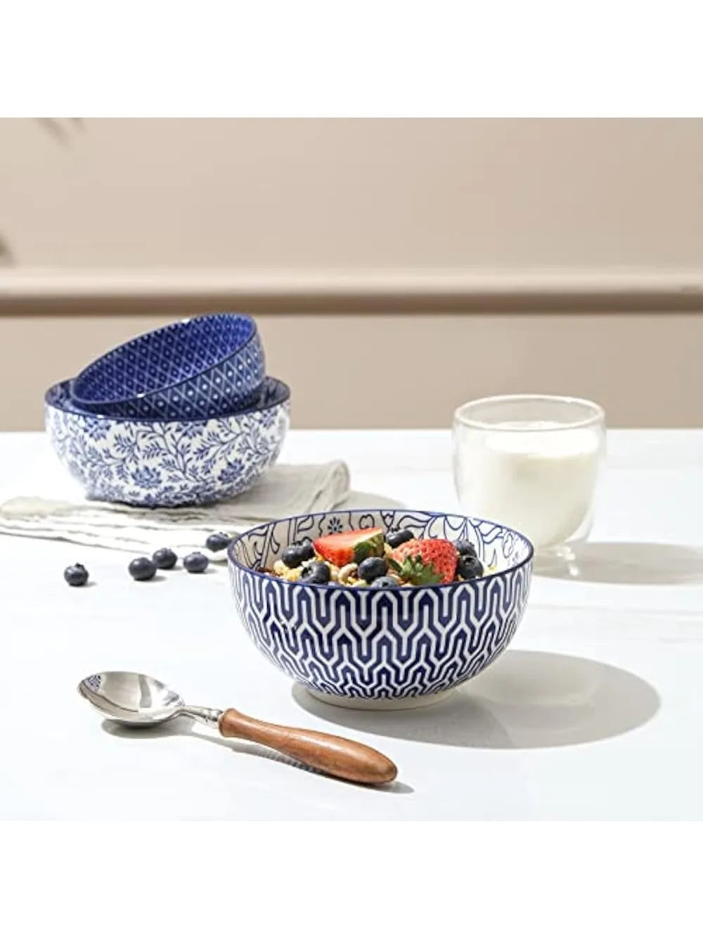 Set of 6 Vintage Blue Ceramic Cereal Bowls – Perfect for Meals