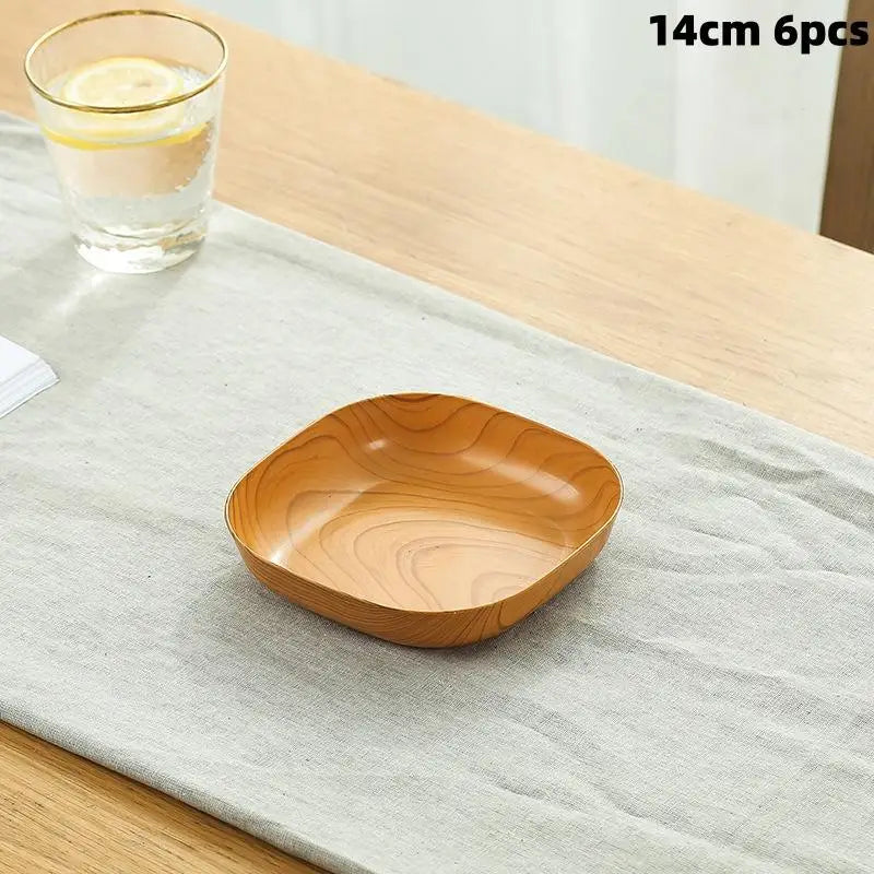 Wood Grain Plastic Square Plate Set | Stylish Dinnerware Collection