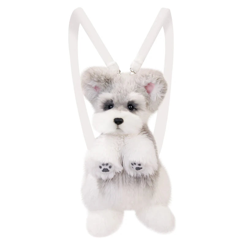 Trendy Cartoon Schnauzer Plush Backpack | Stylish Women's Bag