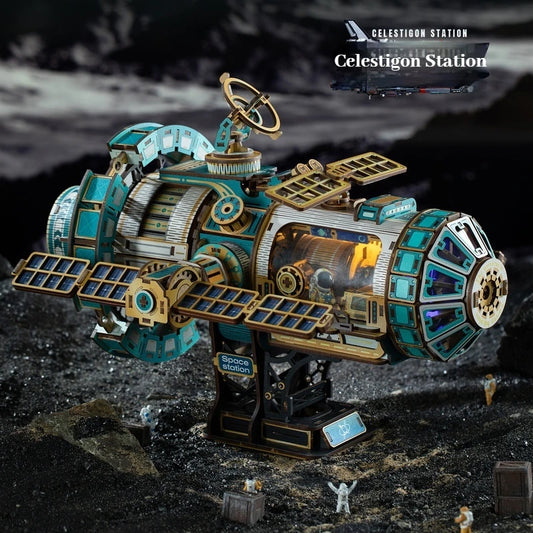 Estación Celestigon Steampunk: Kit de Puzzle de Casa de Muñecas de Madera | Diversión DIY