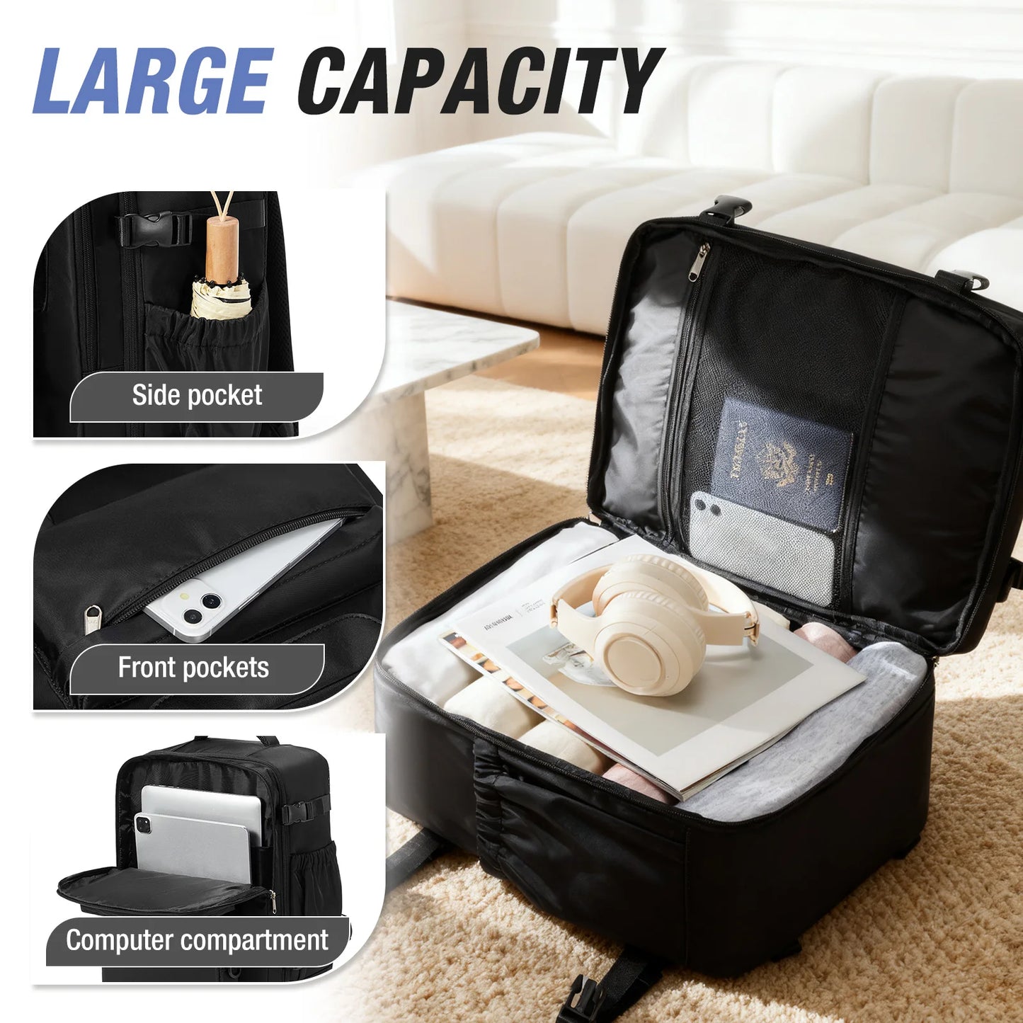 Ryanair 40x30x20 Backpack, Hand Luggage Backpack With Crossbody Bag, Hiking Backpack, Executive Business 15.6'' Laptop Backpacks