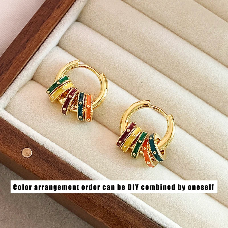 Romantic Retro Enamel Gold Hoop Earrings for Women | Fashion Jewelry