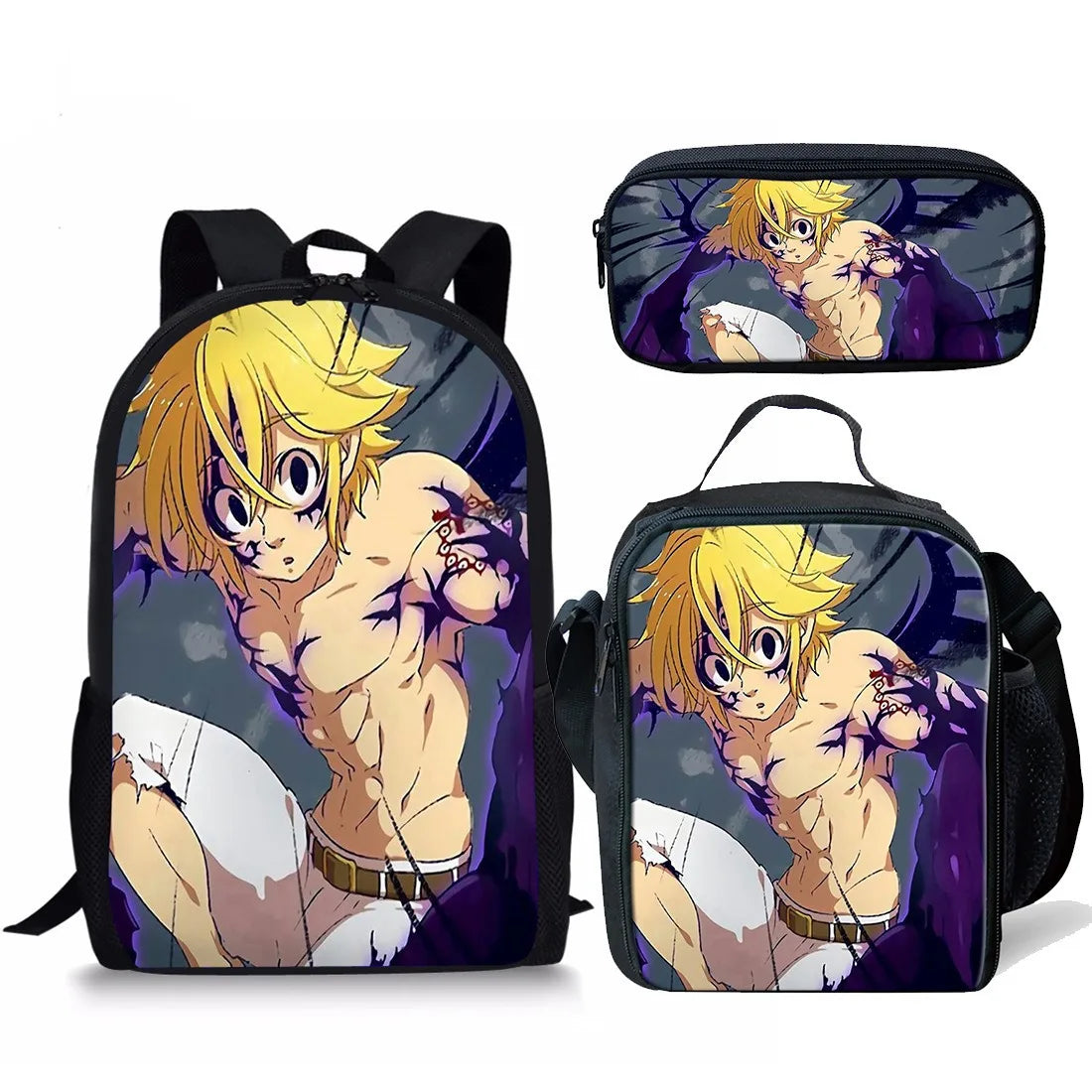 Seven Deadly Sins Student Backpack Set | Versatile Meal & Pen Bag