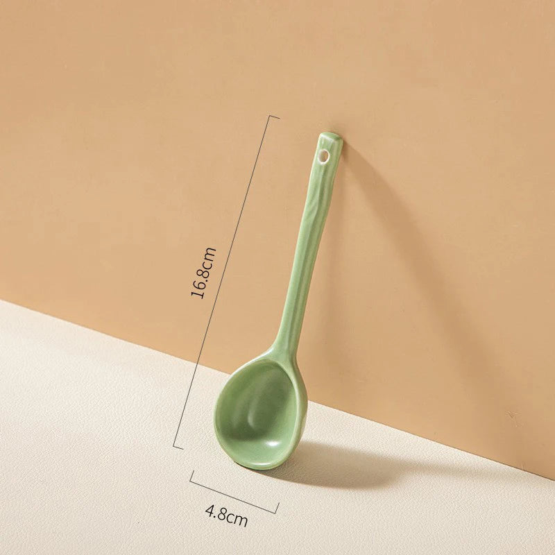 Elegant Ceramic Soup Spoon Set | Long Handle Ladle for Dining