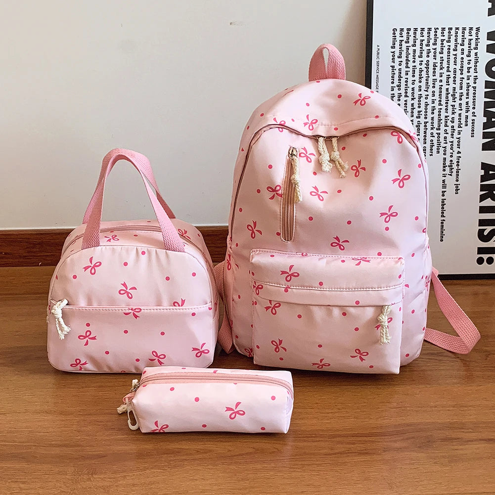 Stylish Bow Print School Bag Set | Rucksack, Handbag & Pencil Case