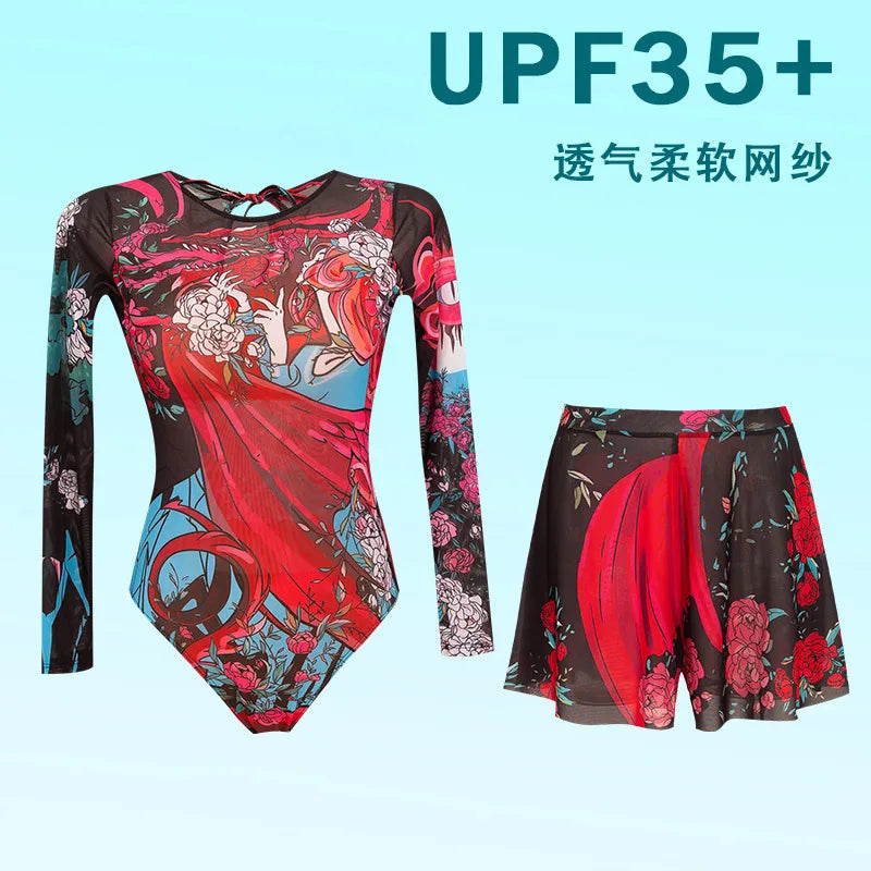 Women's Long Sleeved Sun Protection One Piece Swimsuit