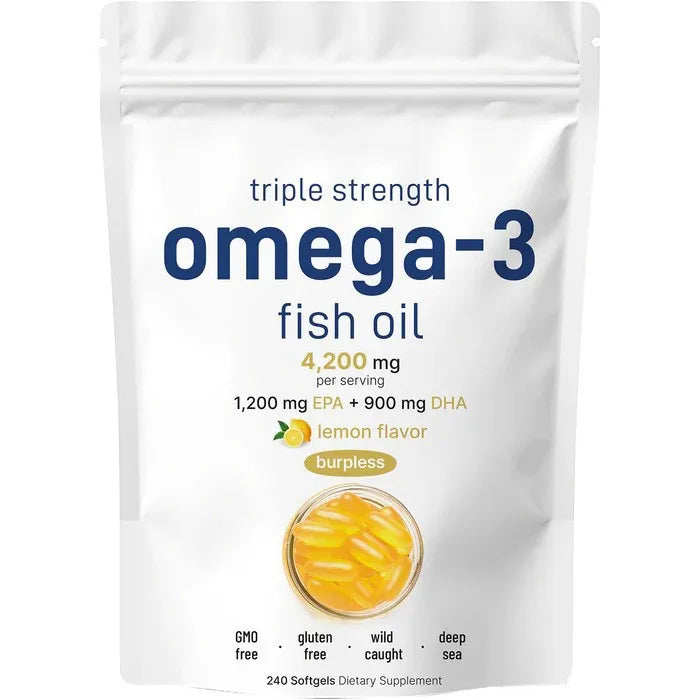 Triple Strength Omega 3 Fish Oil Supplements | Burpless EPA Formula