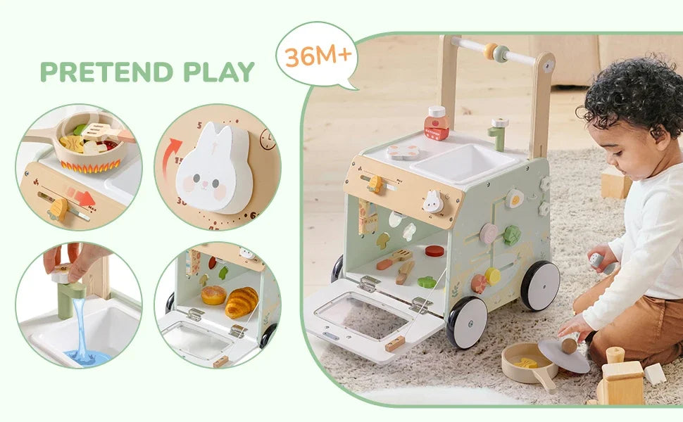 Adjustable Wooden Baby Walker | Montessori Push Toy for Toddlers
