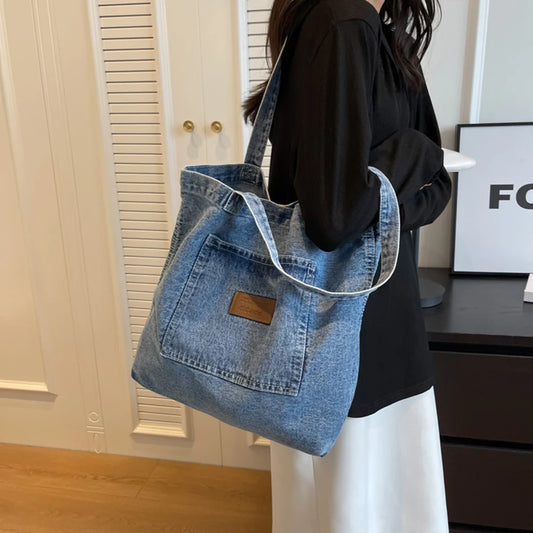 Elegante Bolso Grande de Lona | Versátil Bolso Vaquero
