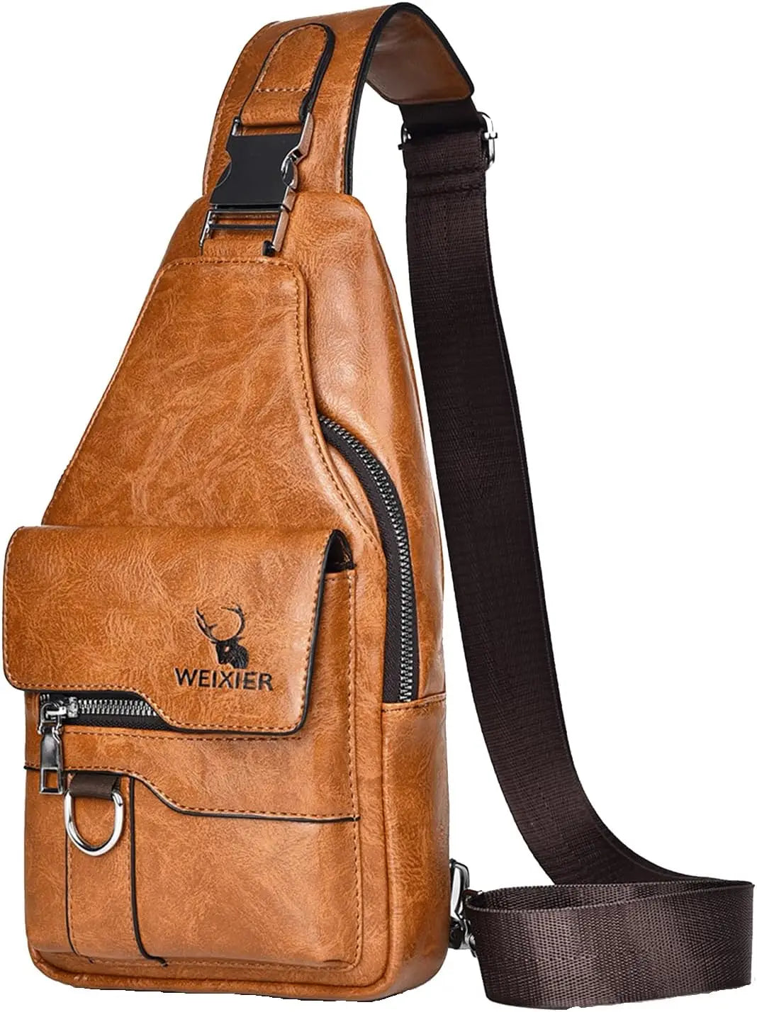Men's PU Leather Sling Bag - Stylish Crossbody Chest Backpack