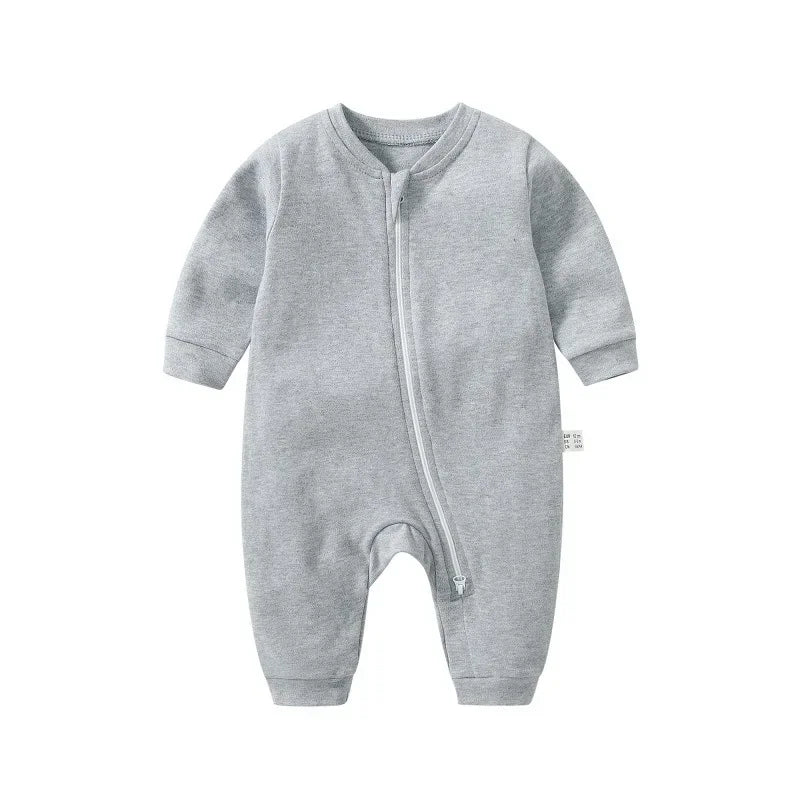 Spring Long Sleeve Solid Baby Boys Girls Rompers Cotton Jumpsuits Kids Clothes Climb Suits Zipper Nightclothes