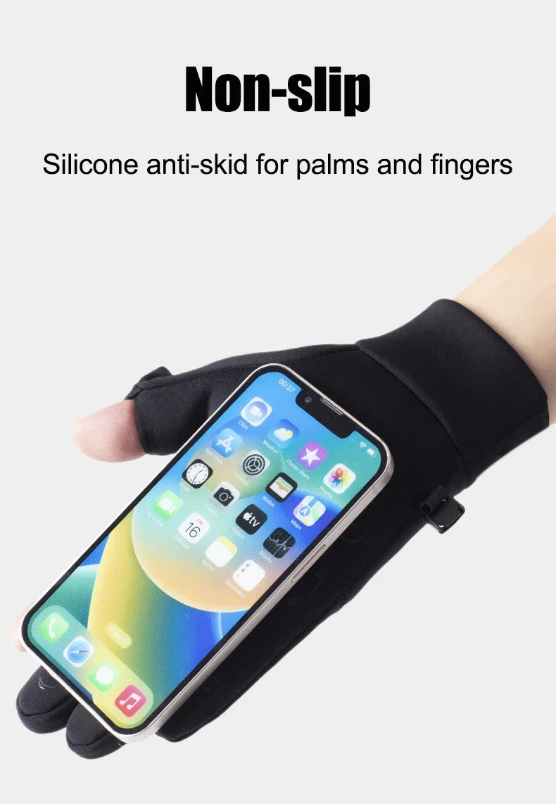 Winter Warm Waterproof Touch Screen Gloves — Flip-Open Two-Finger Design, Windproof Cycling Ski Fishing Gloves (Unisex)