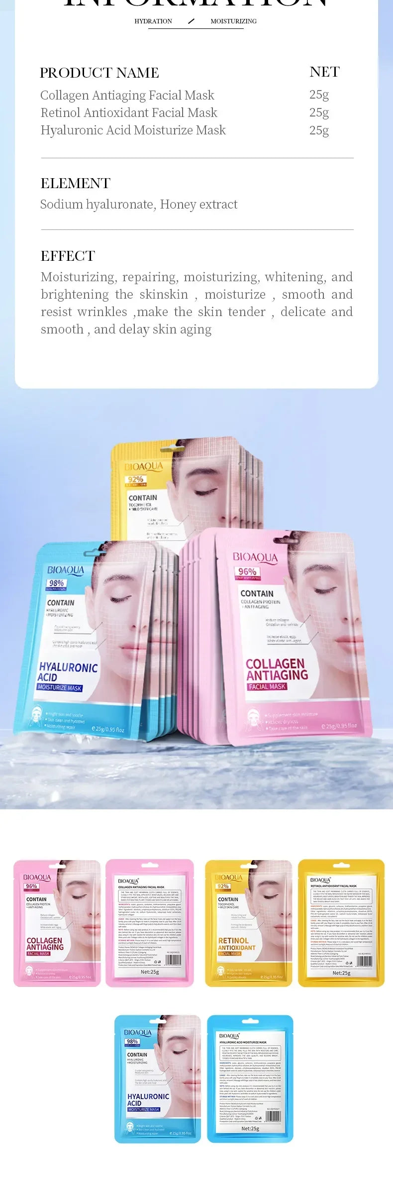 15pcs Anti-Wrinkle Facial Masks | Hydrating Retinol Collagen Masks
