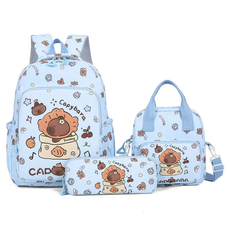 Capybara Colorful Backpack 3Pcs/Set for Women Casual School Bags with Lunch Bag Girl Boy Student Teenager Rucksack