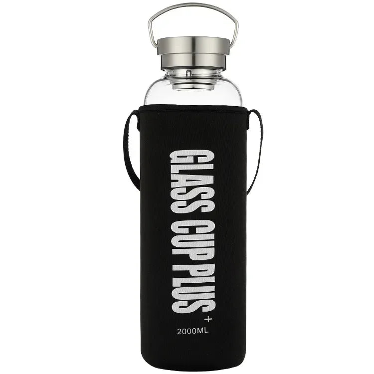 2L Glass Water Bottle with Strap | Portable Leakproof Drinkware