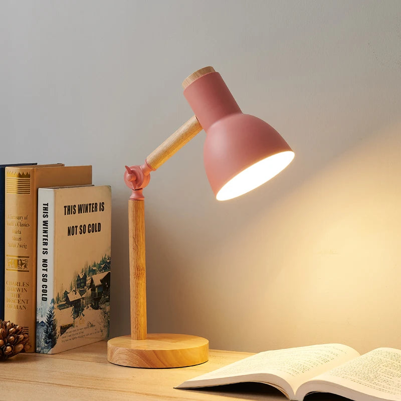 Lámpara de Mesa LED Nórdica de Madera | Protección Ocular y Diseño Elegante
