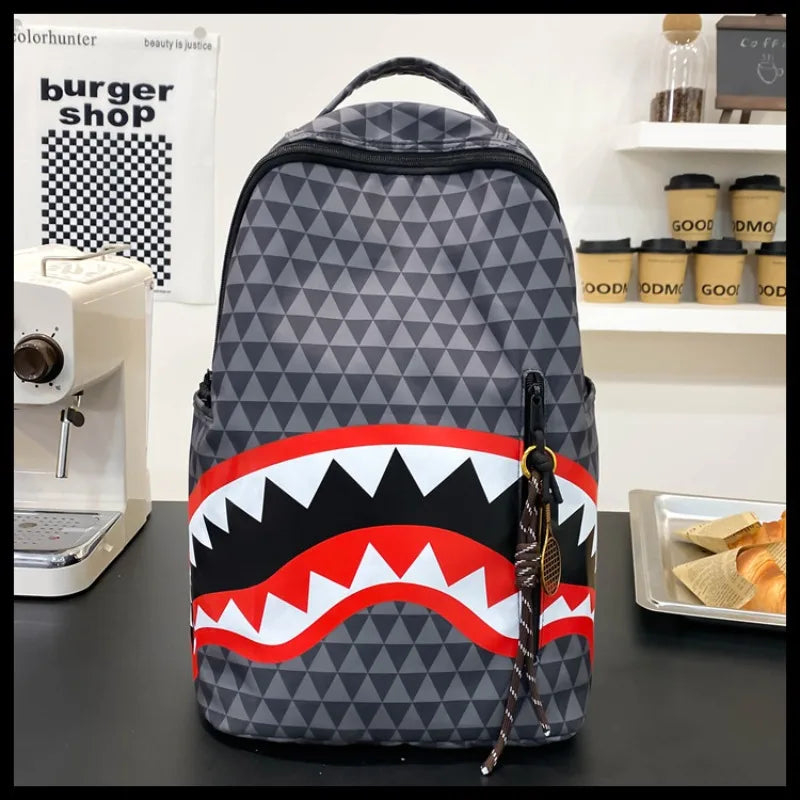 Personalized creative backpack shark funny ugly cute backpacking travel large capacity luminous student bag