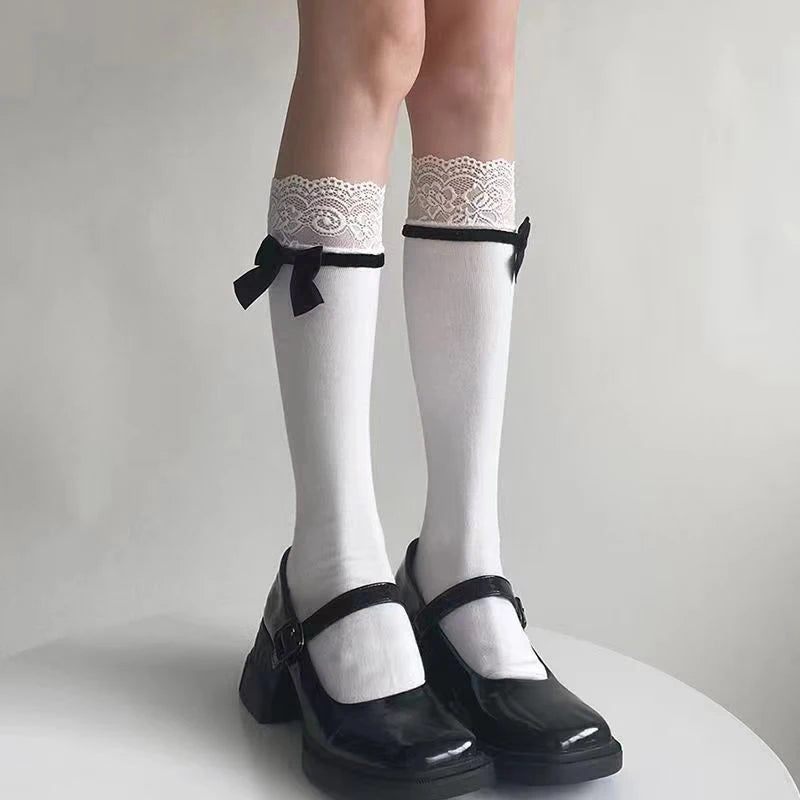 Elegant Japanese Lolita Mid-Tube Socks | Bow & Lace Design