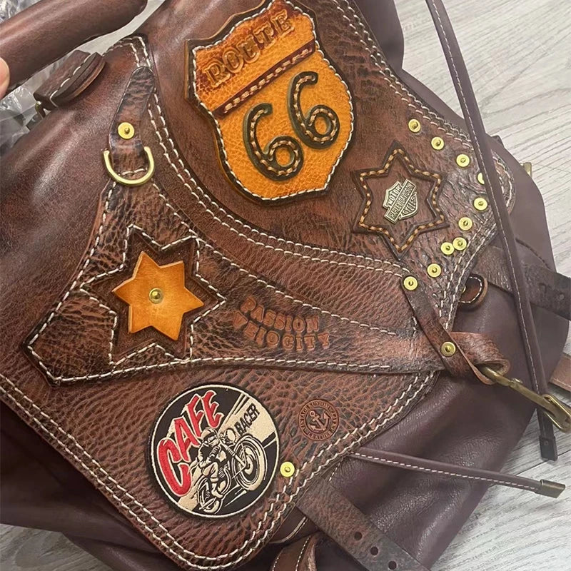 Handmade Heavy Duty Leather Motorcycle Backpack | Retro Travel Style
