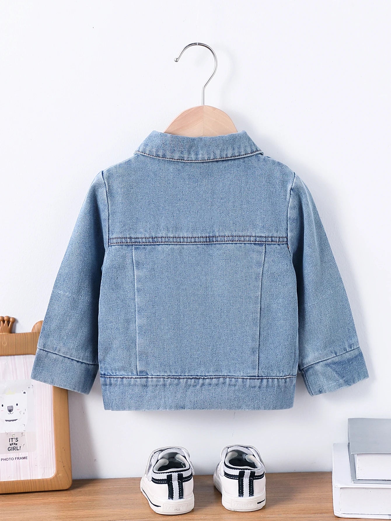 Kids' Denim Collar Jacket Casual Style with Single Button Detail Daily Basic Outfit Simple Design Denim Fabric