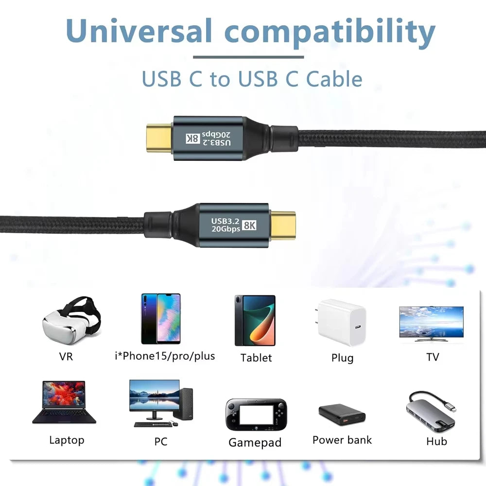 USB 3.2 Gen2 USB C To Type C Charger Cable | 100W 8K 60Hz Support