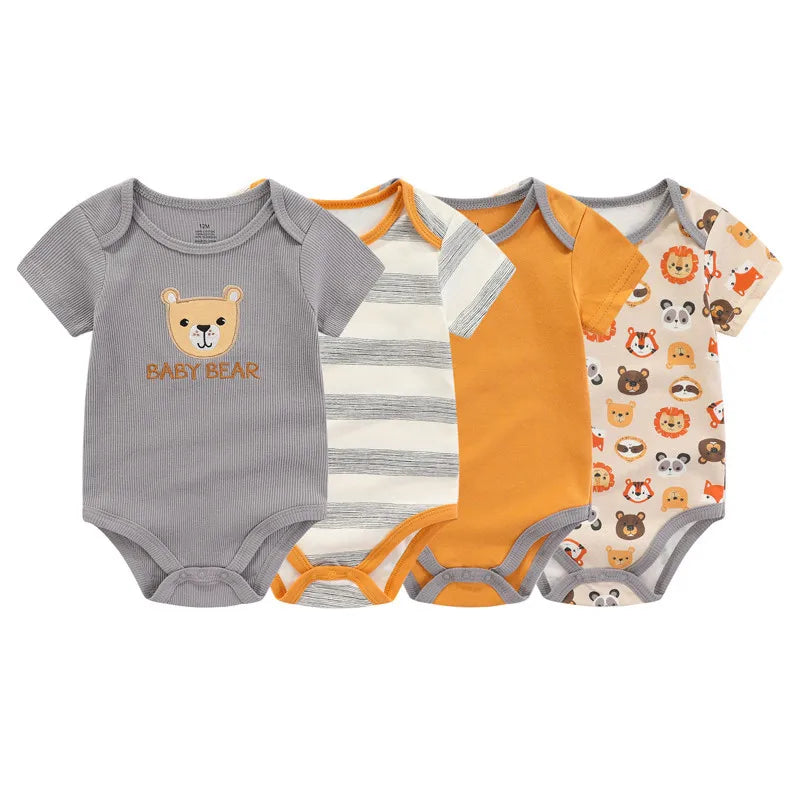 4pcs Cartoon Baby Bodysuit Set | 100% Cotton Newborn Onesies