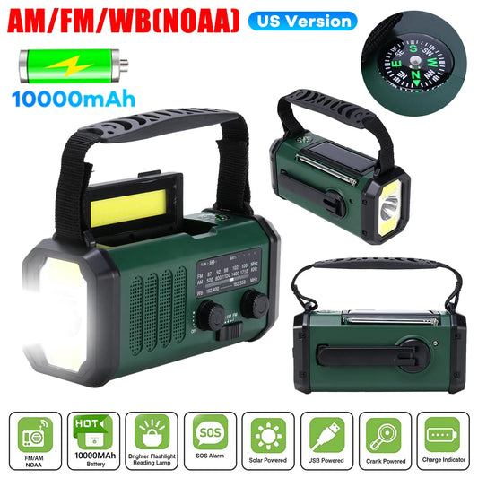 10000mAh Emergency Weather Radio | Hand Crank Solar USB Charger