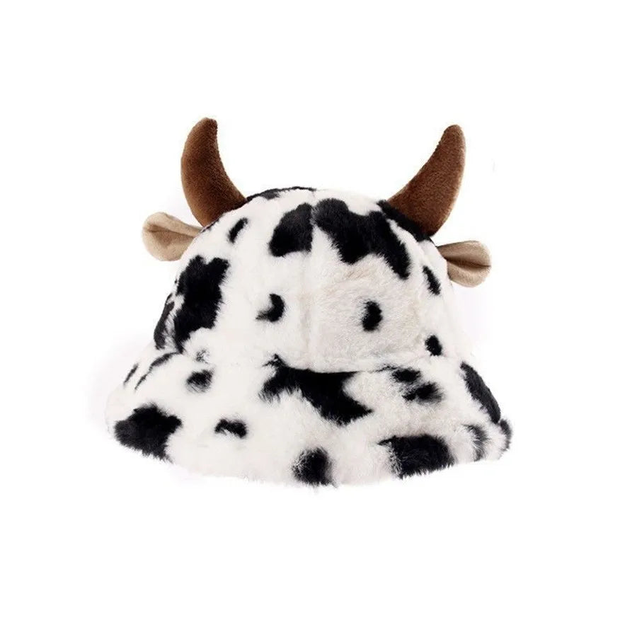 Women's Cow Print Fisherman Hat | Warm Fleece-Lined Bucket Hat