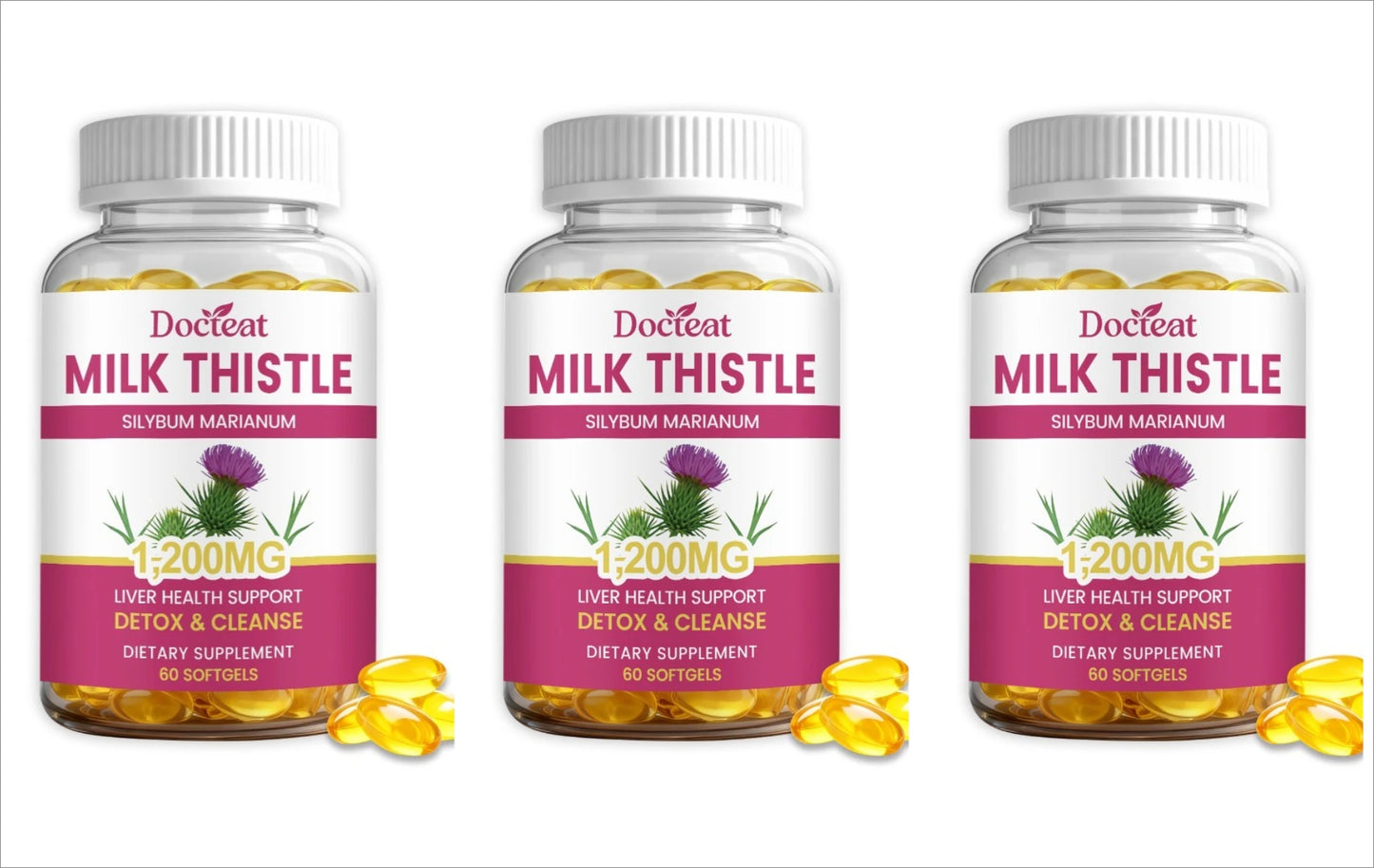 Docteat Milk Thistle Dandelion Softgels 1200mg 60 CT Supports Daily Wellness Natural Liver Metabolic Support Non-GMO