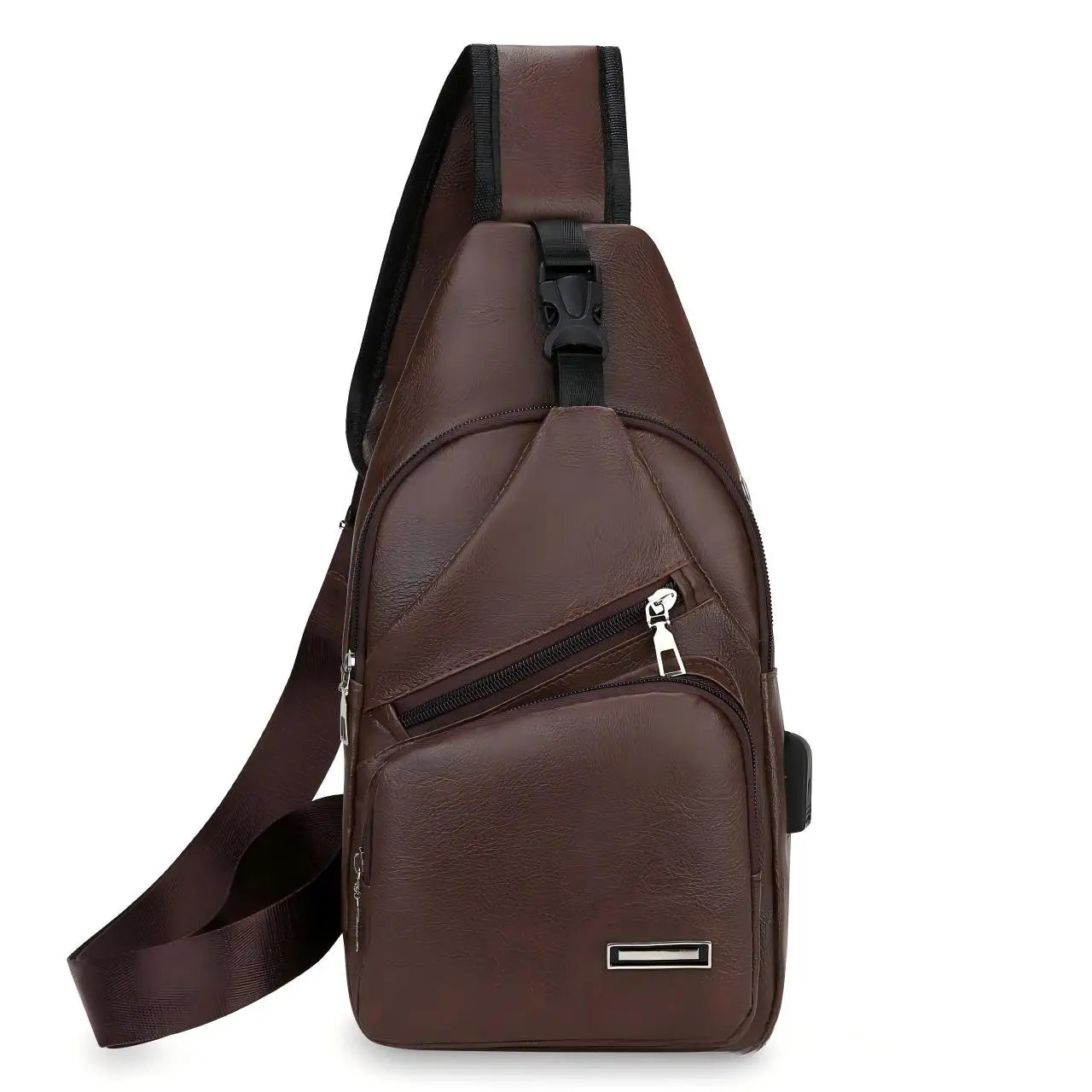 Fashionable Casual PU Crossbody Bag with USB Charging Functionality
