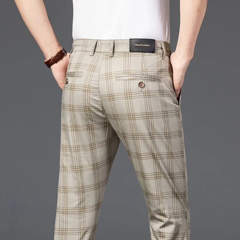 Men's Slim Cotton Plaid Pants | Casual Business Comfort Trousers