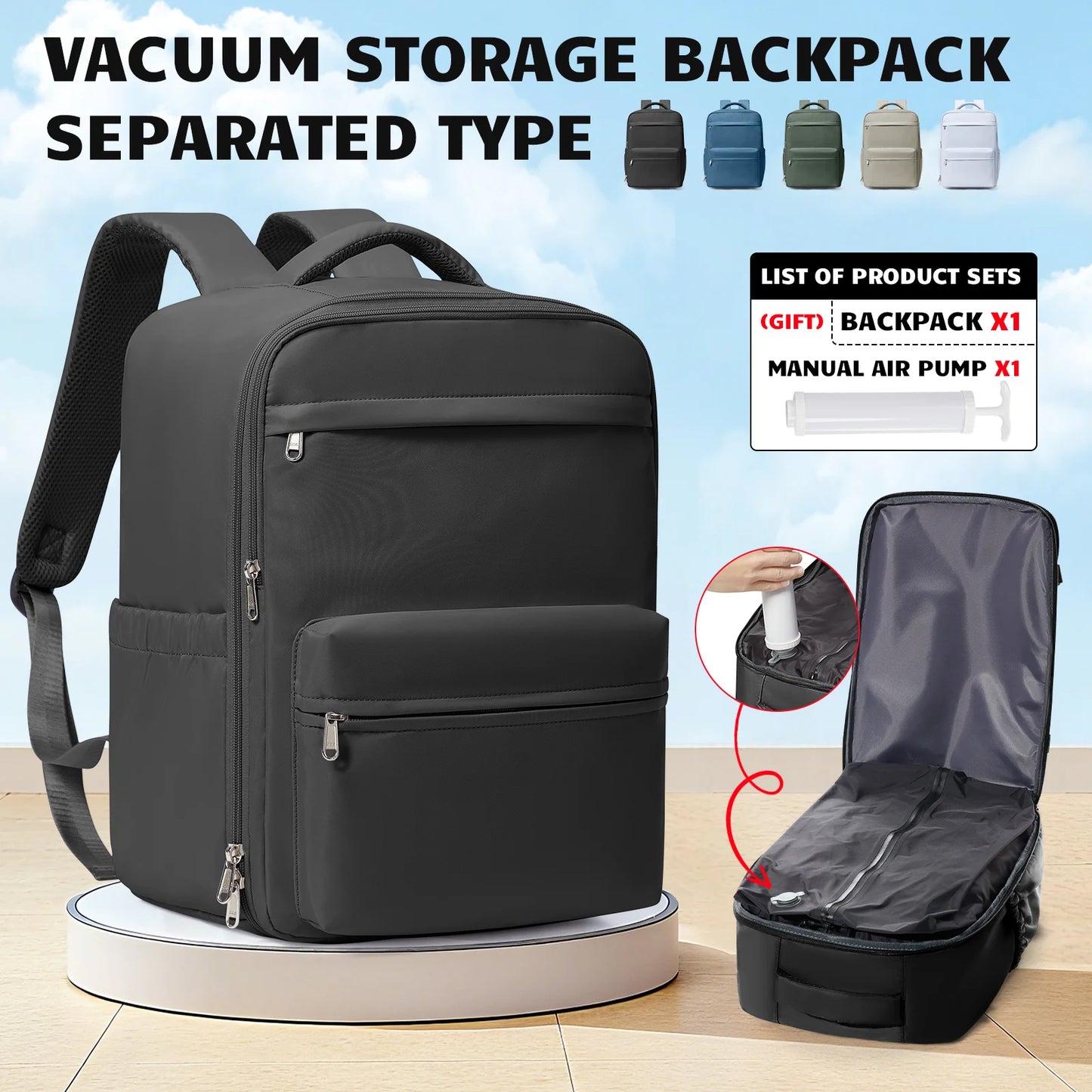 Vacuum Compression Backpack for Air Travel | Compact Cabin Bag