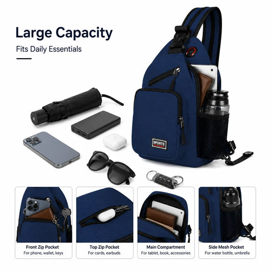Water Resistant Oxford Sling Backpack | Lightweight Crossbody Bag
