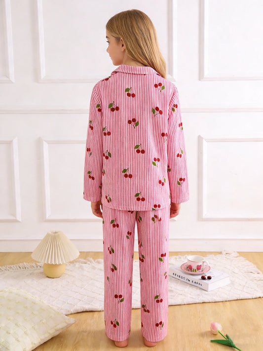 Girls' Cherry Sleepwear & Pants Set | Cozy Home Wear for All Seasons