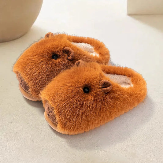 Women's Cute Plush Capybara Slippers | Fluffy Winter Indoor Shoes