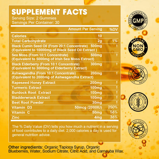 12 in 1 Black Seed Oil Gummies with Ashwagandha for Health