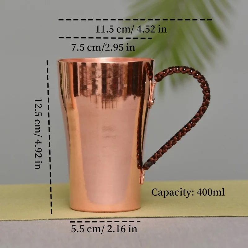 Handcrafted Pure Copper Beer Milk Mug Weave Handle Thickened Water Moscow Mule 400 ml Cup Dessert Cafe Drinkware Couple Gifts