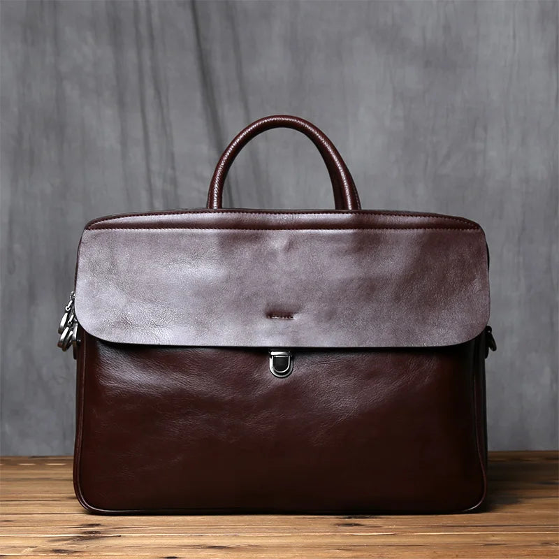 Vintage Genuine Leather Men's Briefcase | Large Capacity Laptop Bag