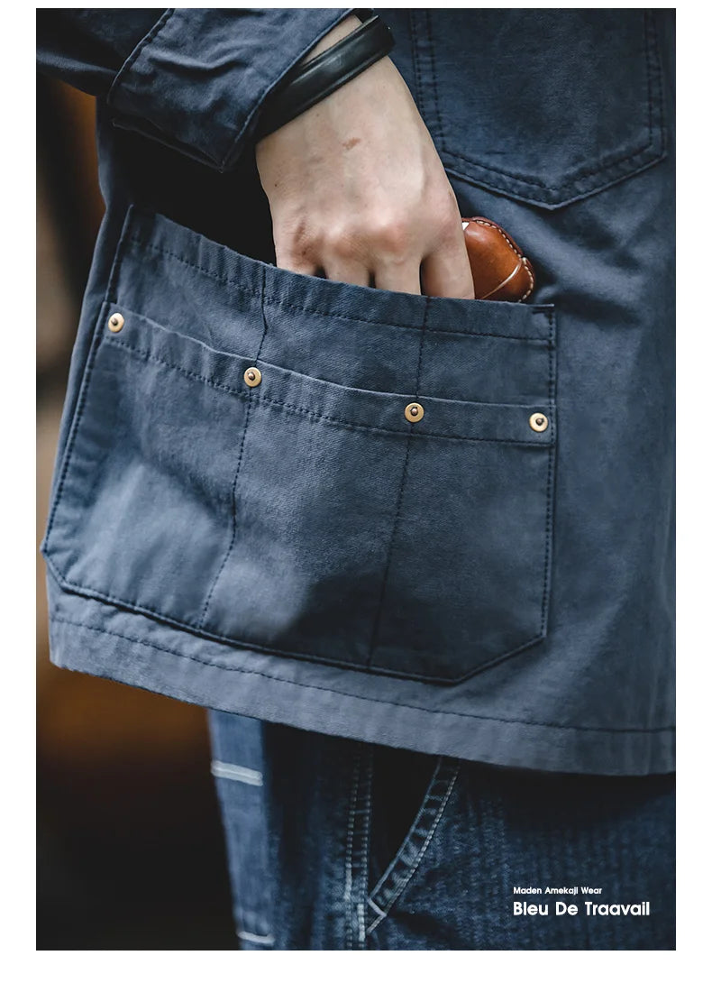Men's Navy Heavyweight Multi-Pocket Vintage Jacket | Stylish & Durable