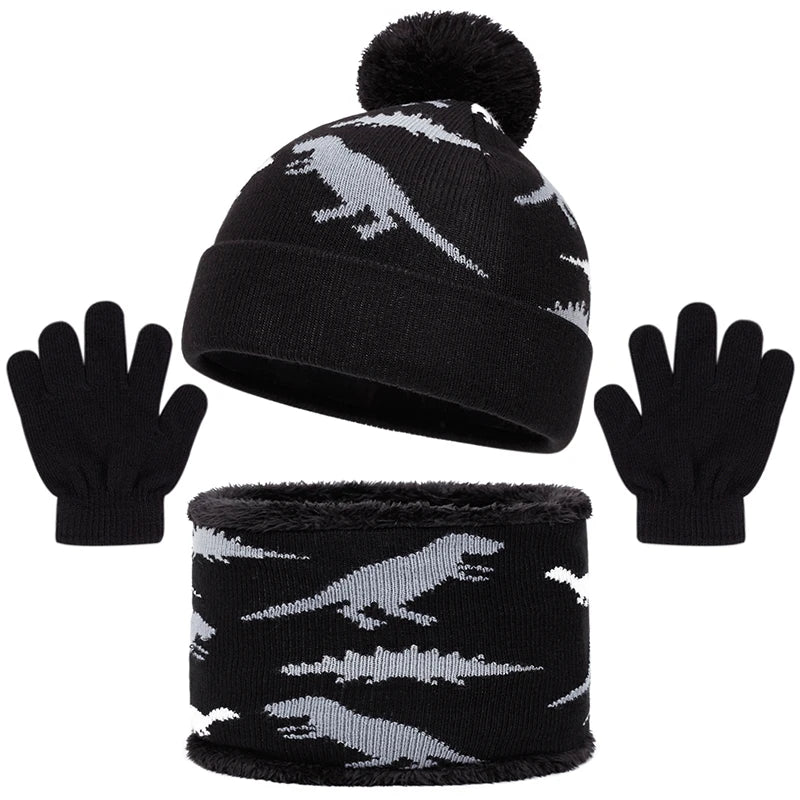 Kids Dinosaur Hat, Glove & Scarf Set | Warm Winter Accessories