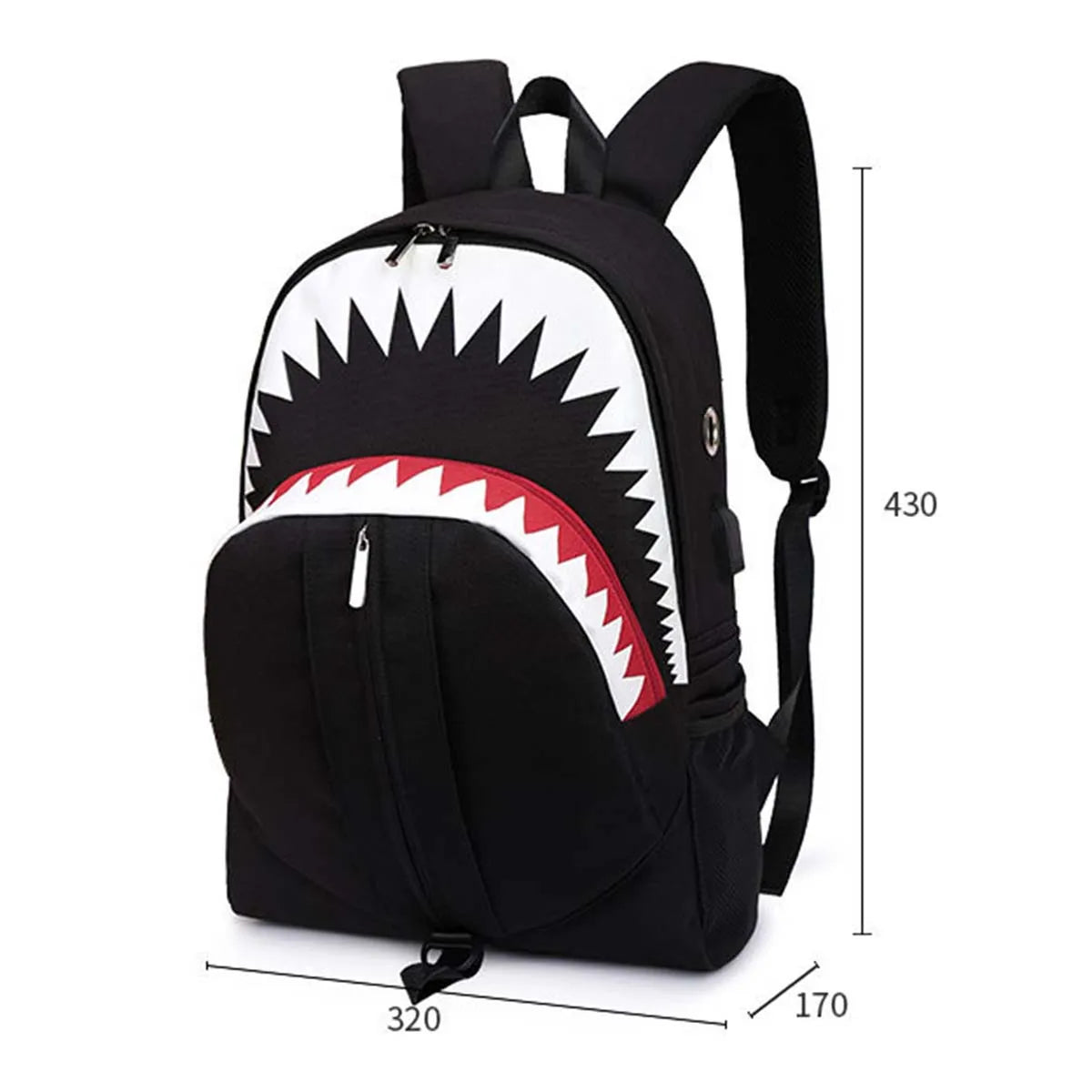 Luminous Shark Mouth Backpack | USB Laptop Travel Bag for Teens