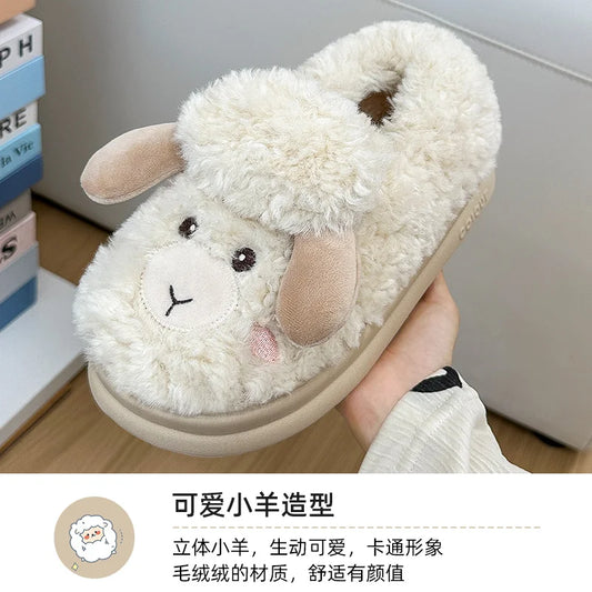 Women’s Cartoon Sheep Plush Slippers | Cute & Cozy Indoor Shoes