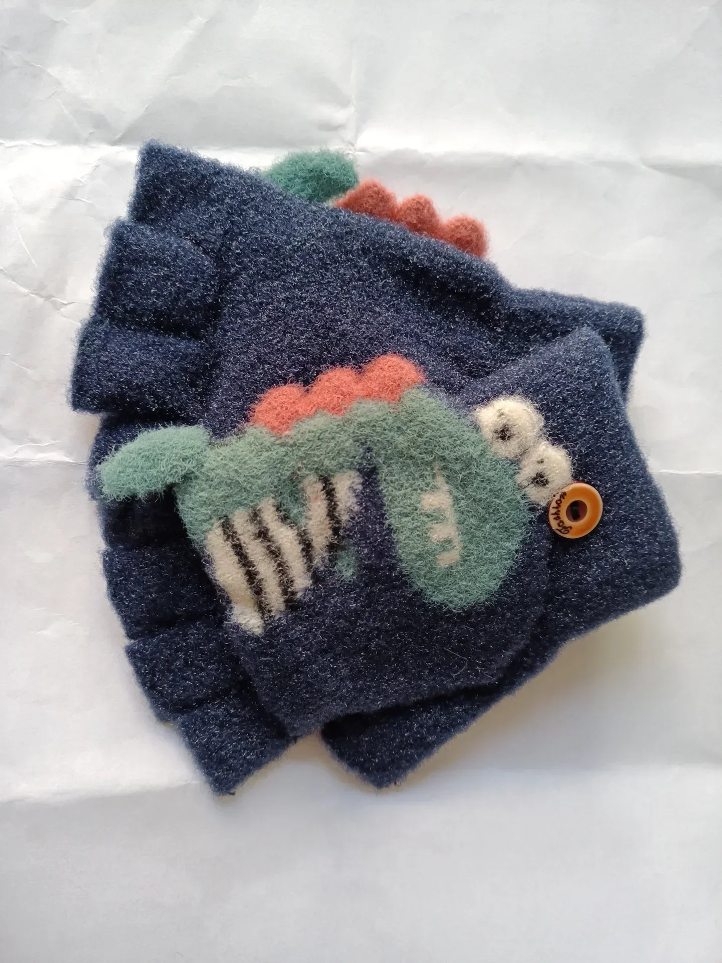 Kawaii Cartoon Dino Kids Half Finger Gloves | Winter Warmth for Fun