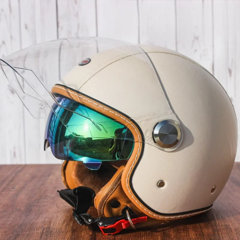 Half Face Double Lens Motorcycle Helmet | Stylish & Safe