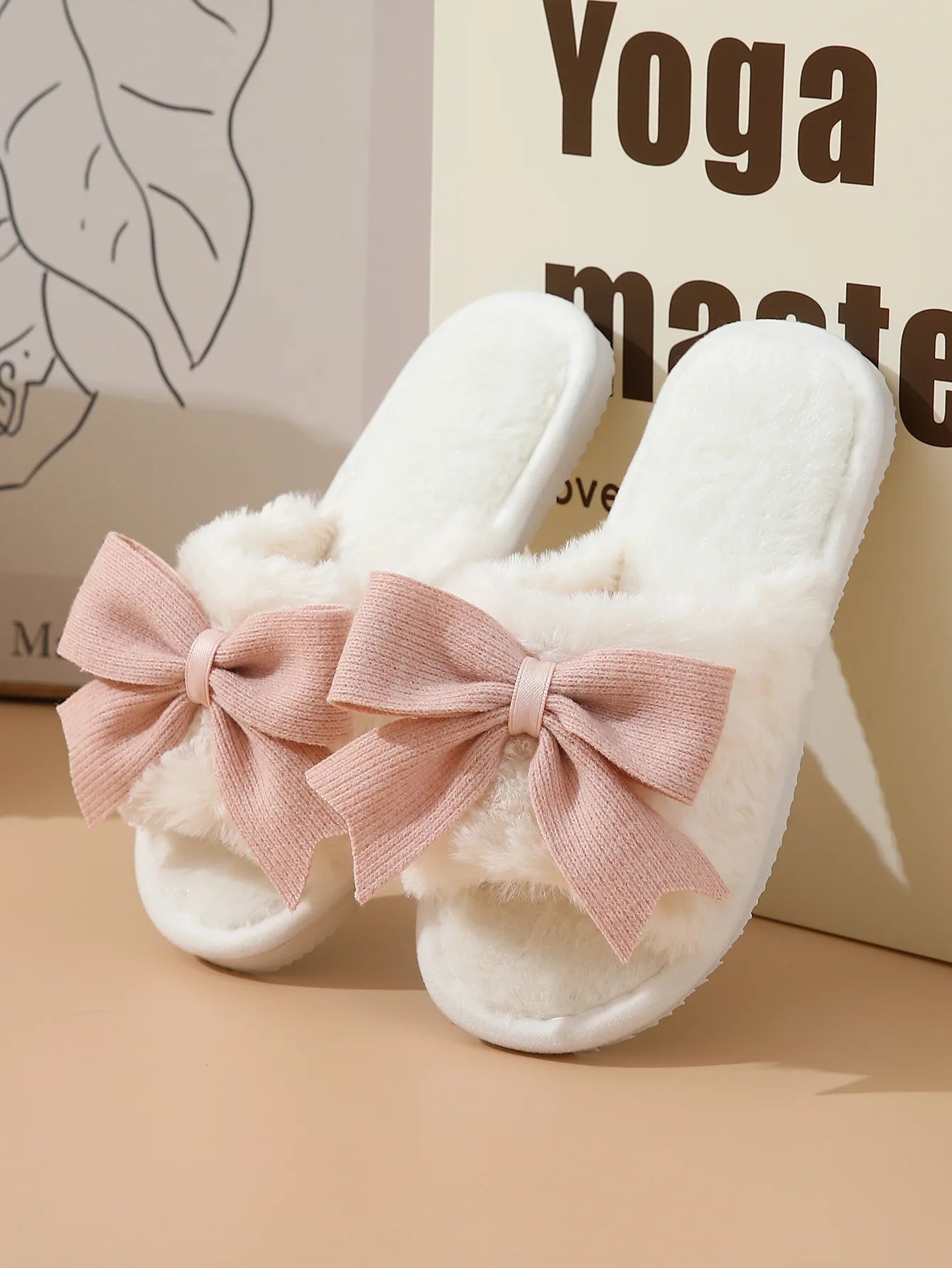 Women's Cute Bow Fluffy Suede Slippers | Warm Winter Indoor Slides