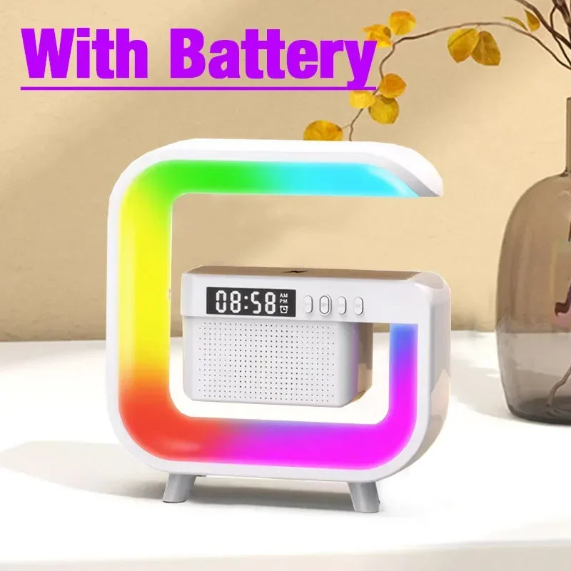 Estación de carga inalámbrica RGB con altavoz Bluetooth y despertador