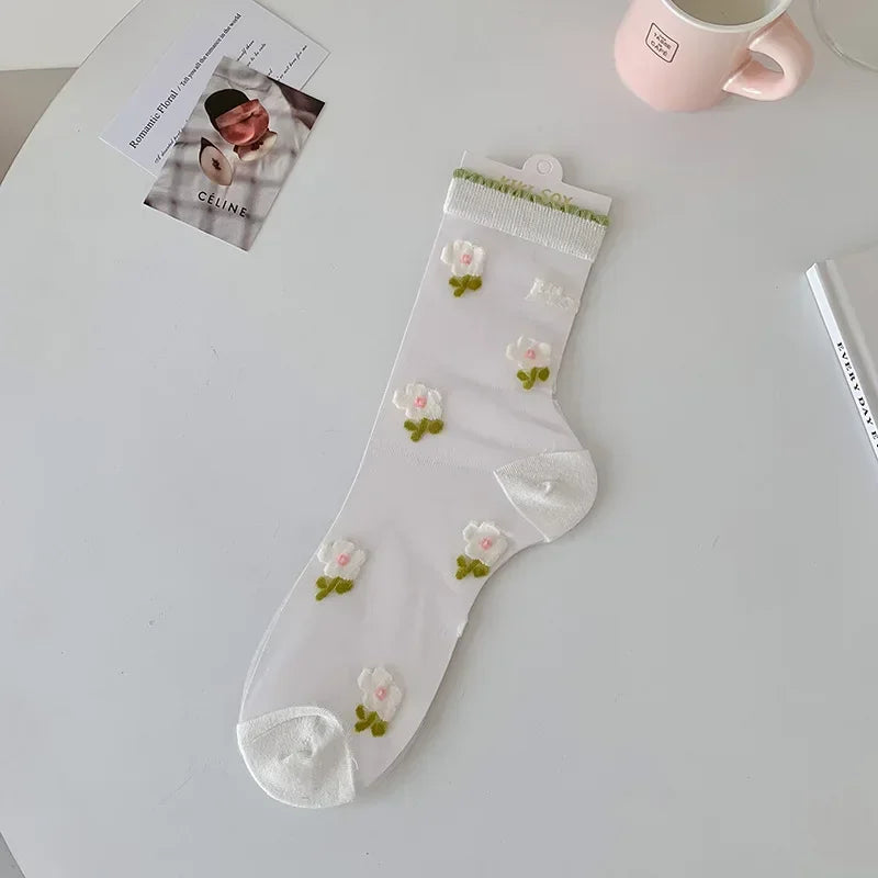 Women's Crystal Silk Socks | Ultra-Thin Breathable Lace Socks
