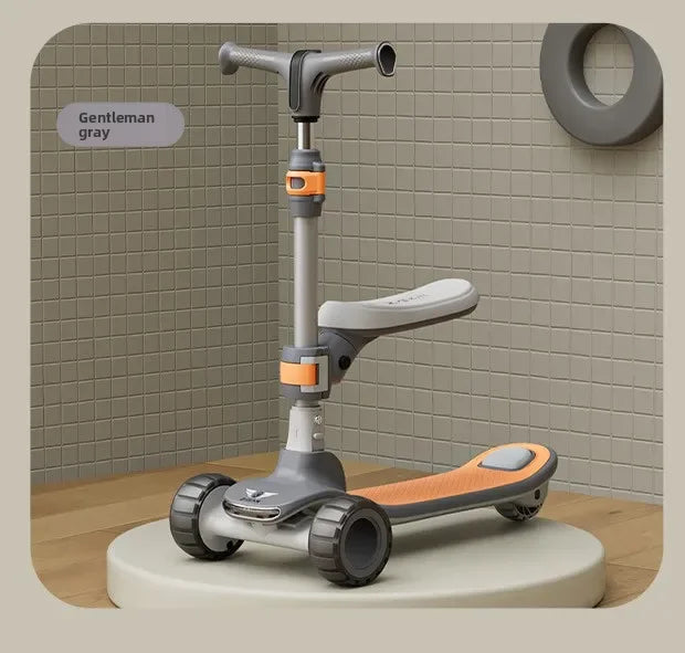 Baby Scooter 3 Wheels Non-slip Anti-scroll Children's Scooter 2-12 Years 2-in-1 Portable Children's Pedal Scooter with Headlight