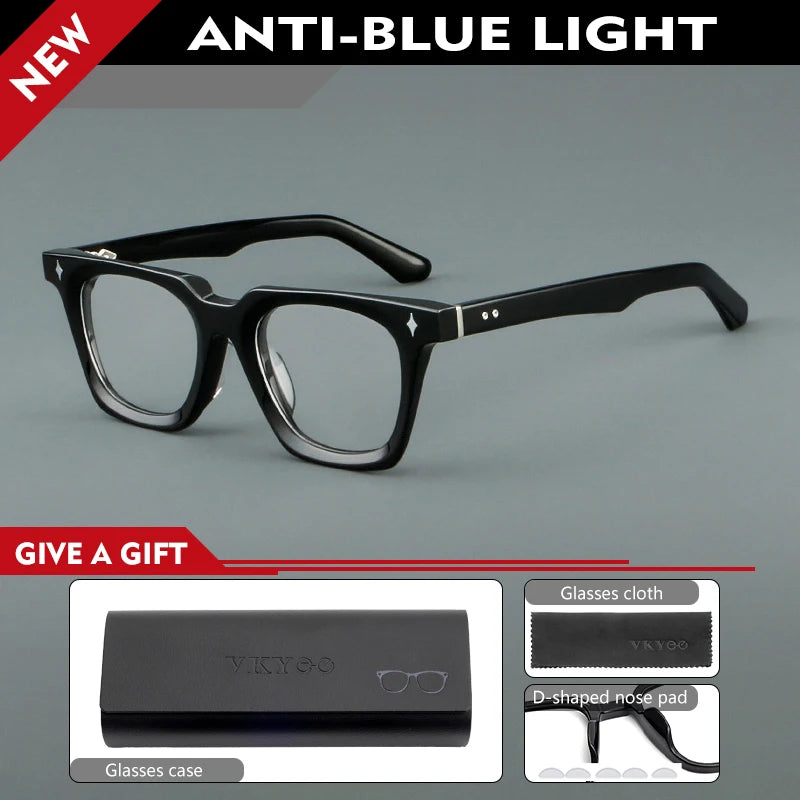 Classic Retro Square Acetate Anti-Blue Light Reading Glasses 2026