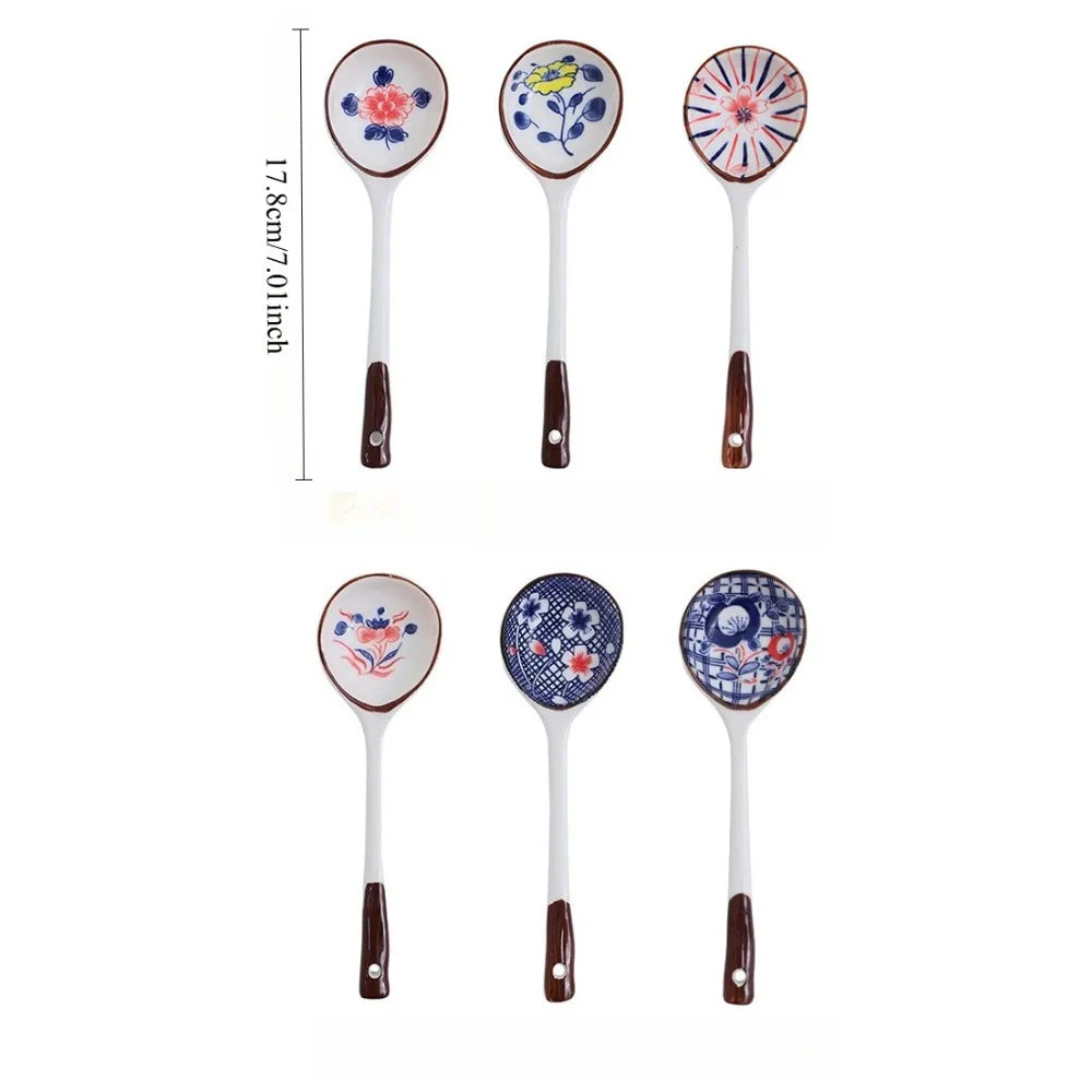 6 PCS Hand Painted Ceramic Soup Spoons | Creative Dinner Set